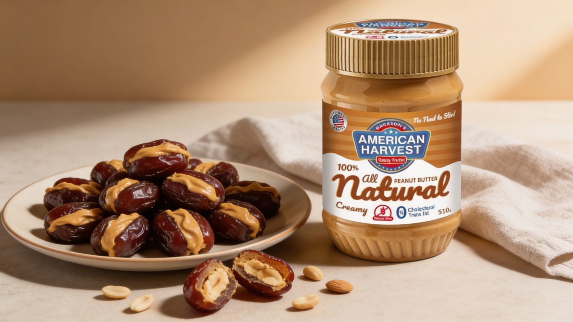 Peanut butter stuffed dates on a plate