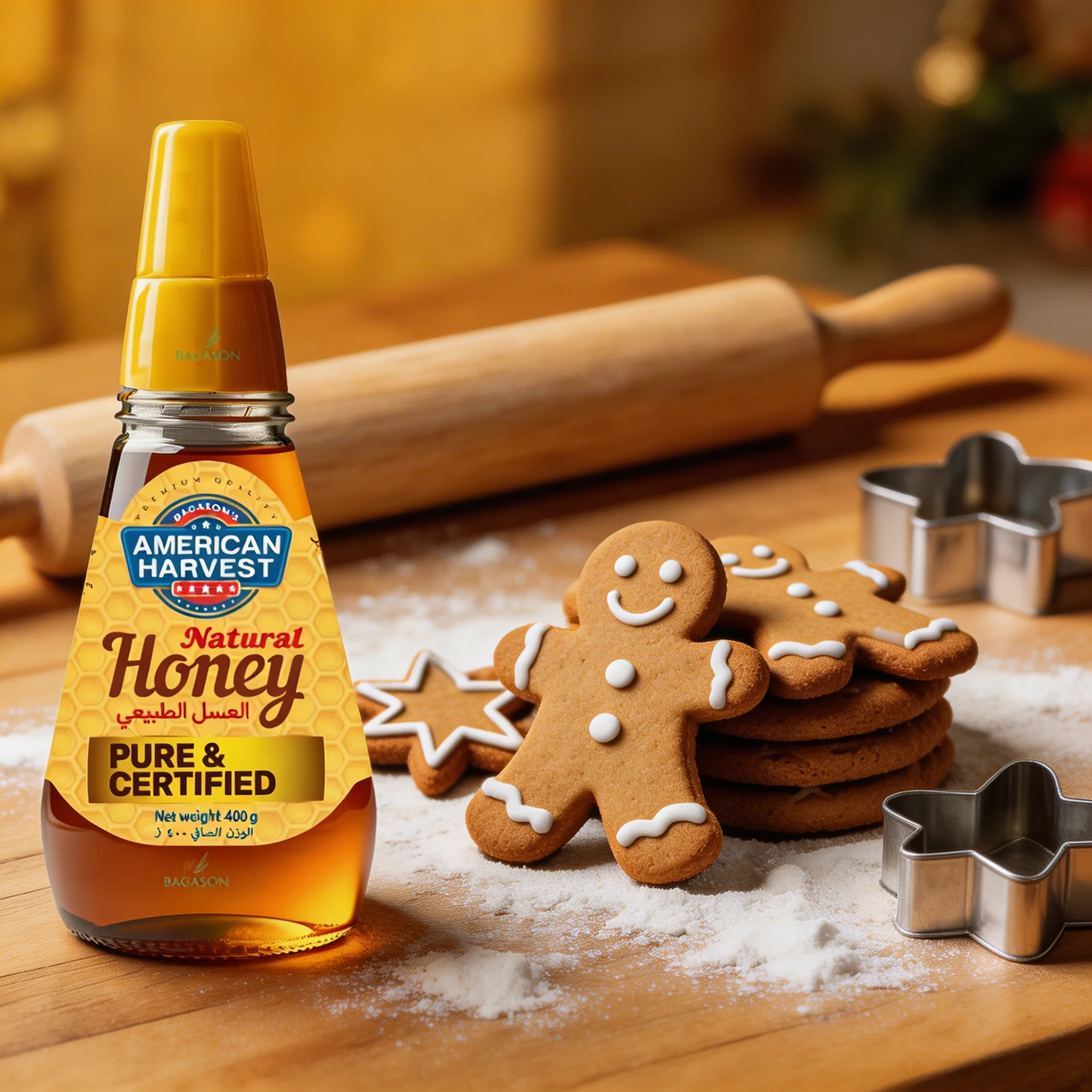 Honey gingerbread cookies dusted with icing sugar