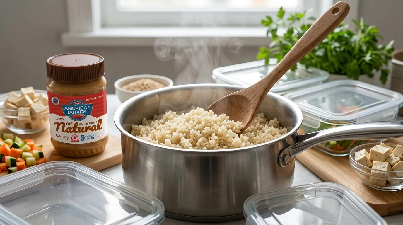 A large pot of freshly cooked American Harvest quinoa.