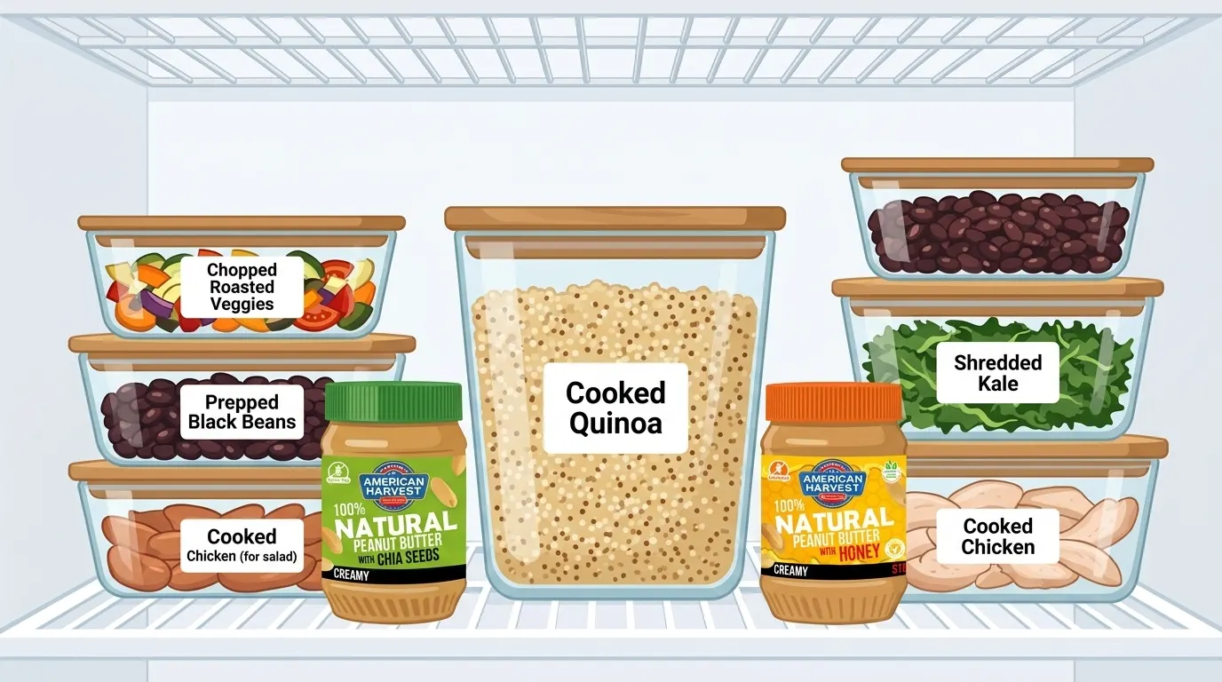 Illustration of airtight containers in a refrigerator.