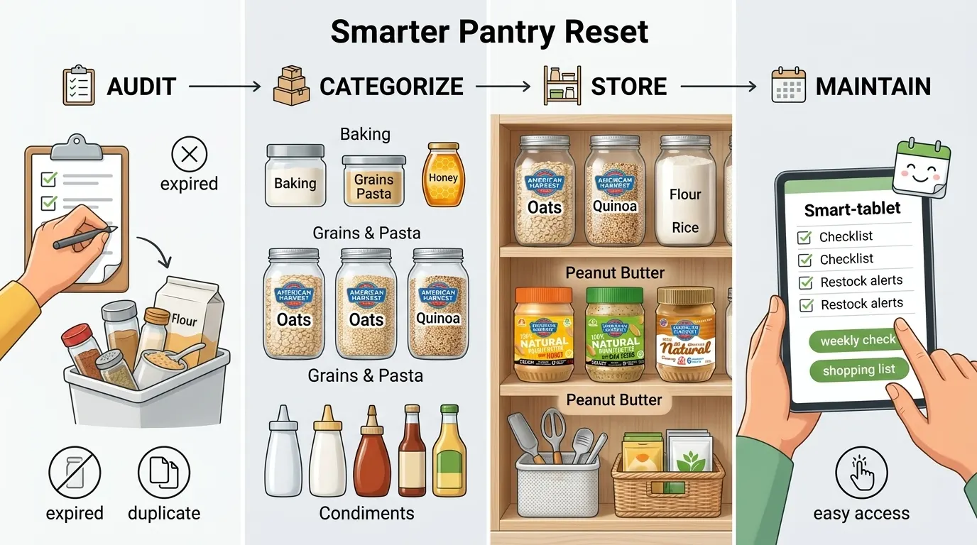 Infographic showing steps for a pantry reset
