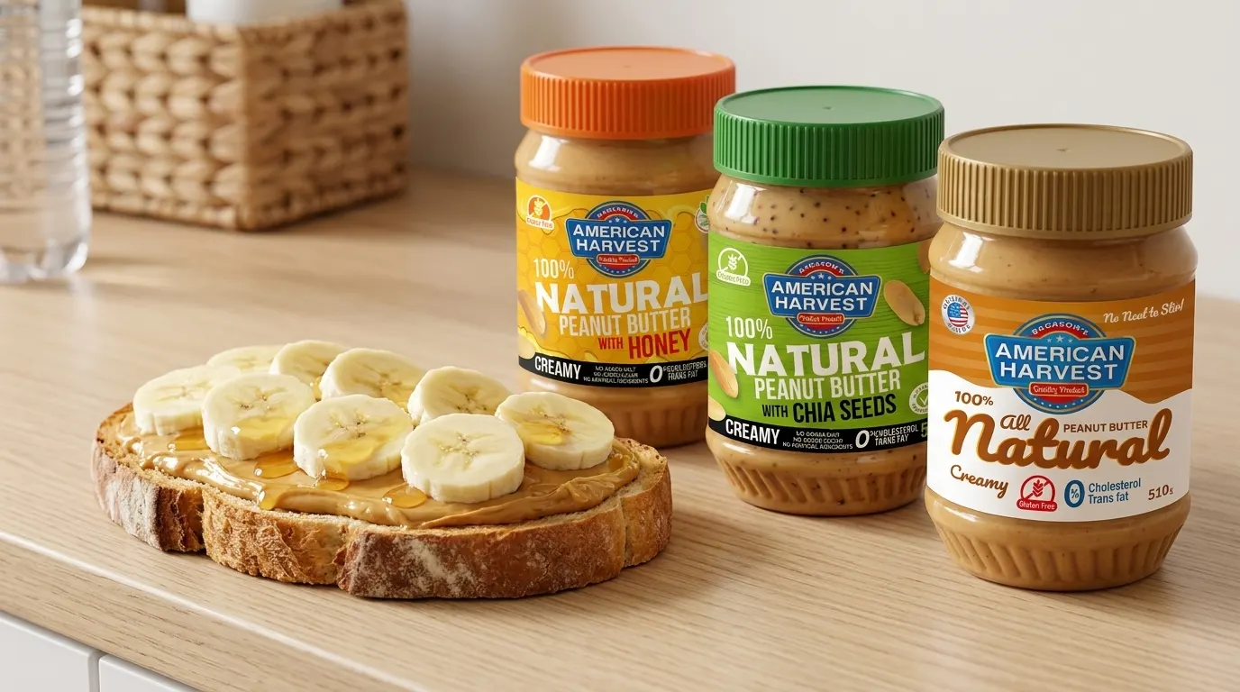 AMERICAN HARVEST 100 NATURAL PEANUT BUTTER WITH HONEY 510g CREAMY spread on toast