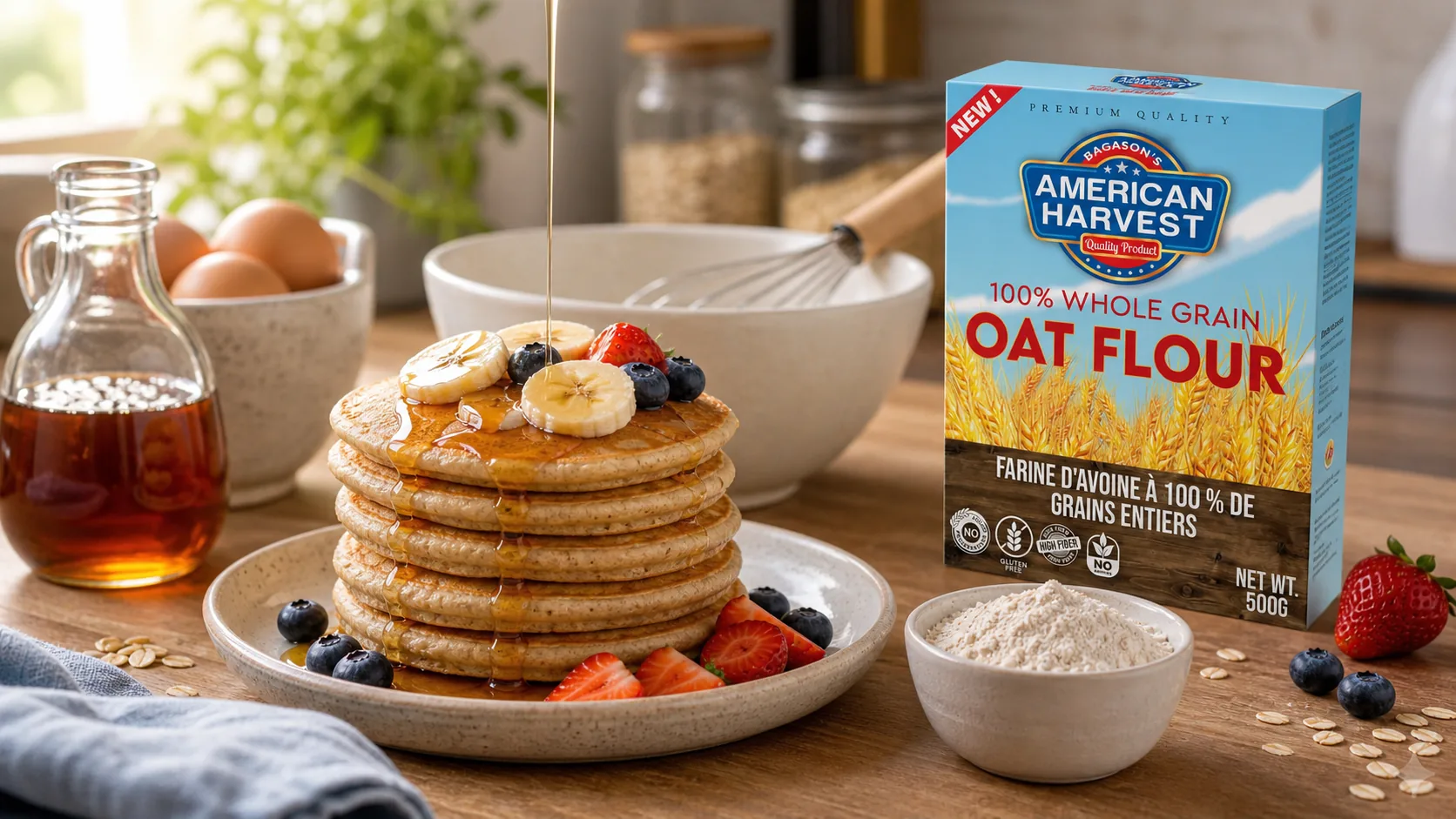 American Harvest oat flour scene for Oat Flour Pancakes with American Harvest Oat Flour