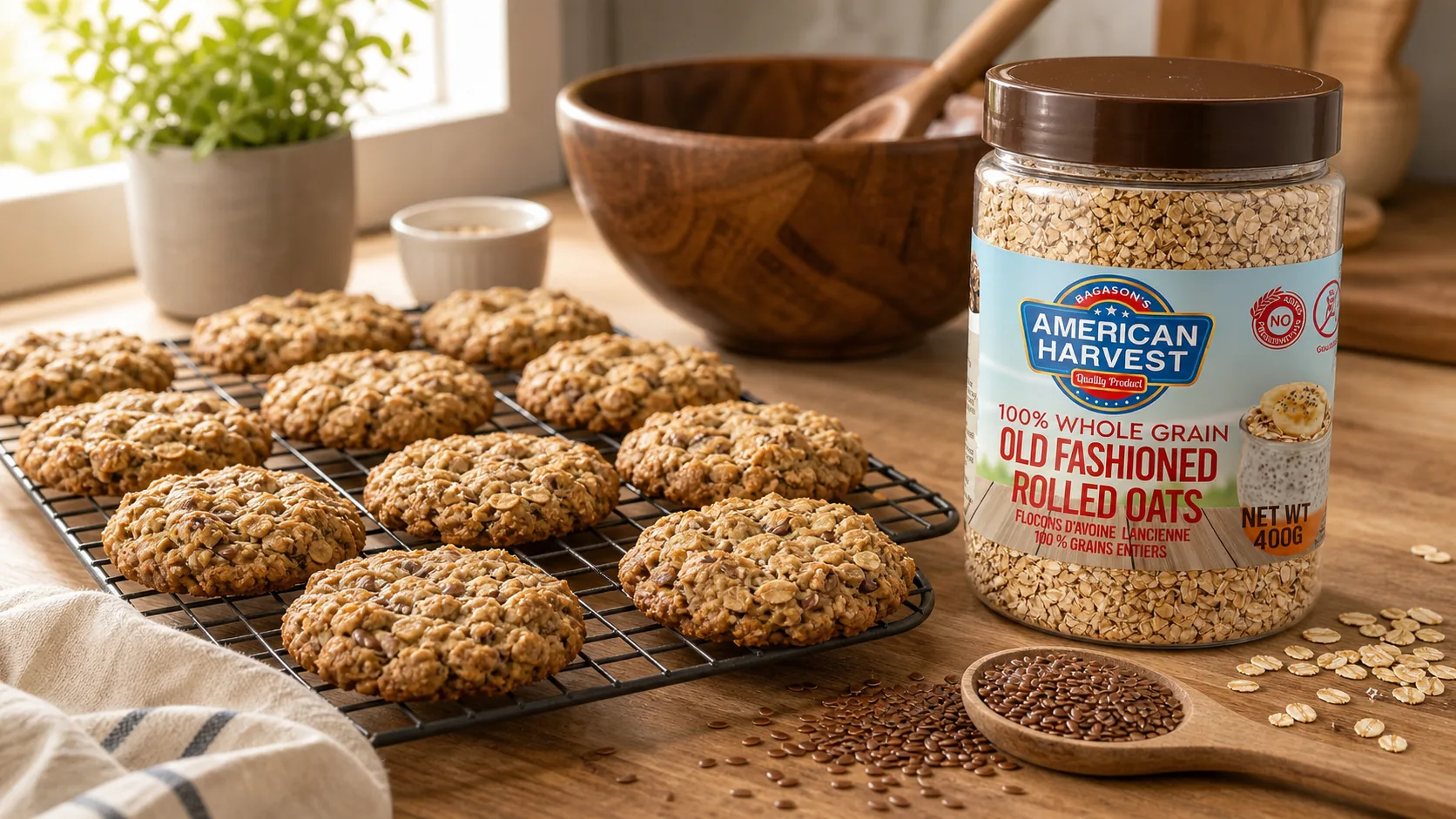 American Harvest rolled oats scene for Oat & Flaxseed Cookies with American Harvest rolled oats