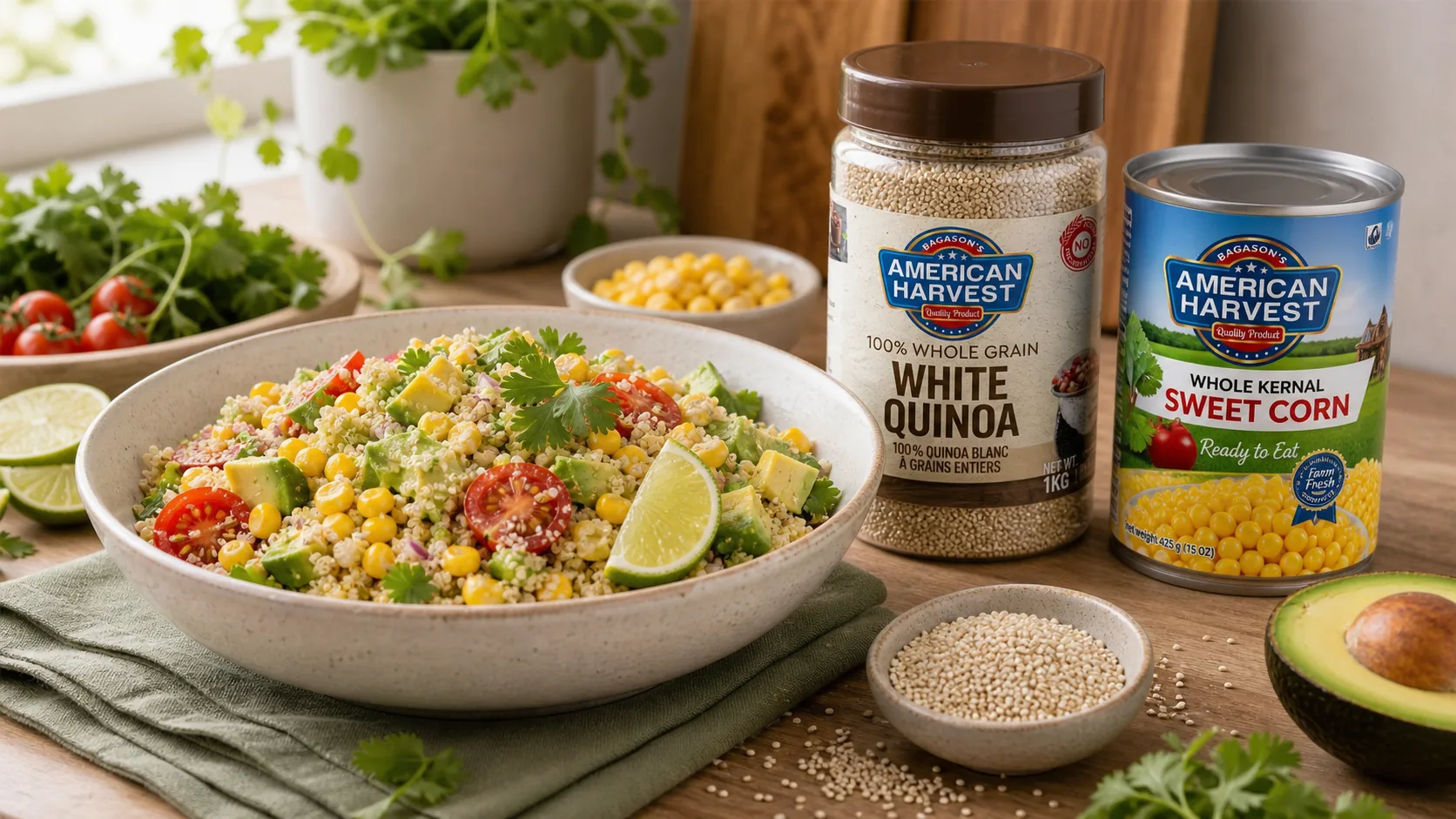 American Harvest white quinoa scene for Sweet Corn & Avocado Quinoa Salad