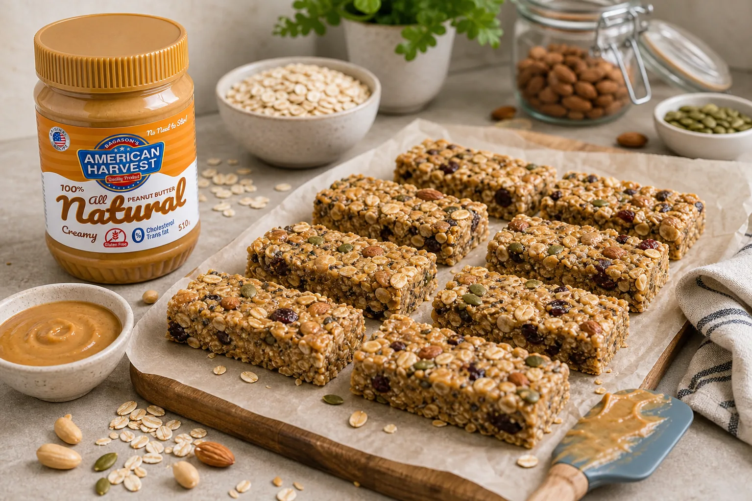 American Harvest peanut butter with no-bake peanut butter granola bars