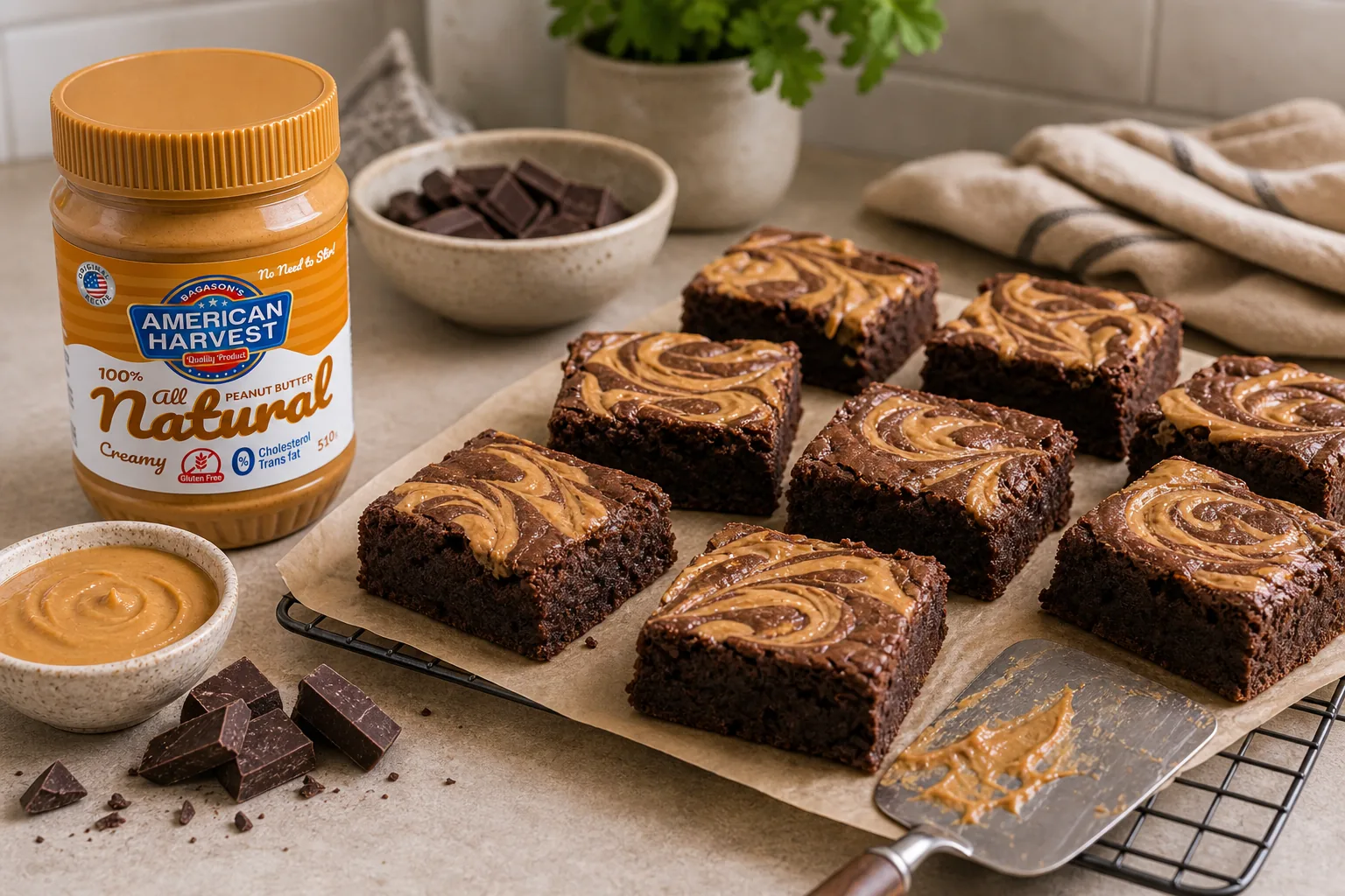 American Harvest peanut butter with peanut butter swirl brownies
