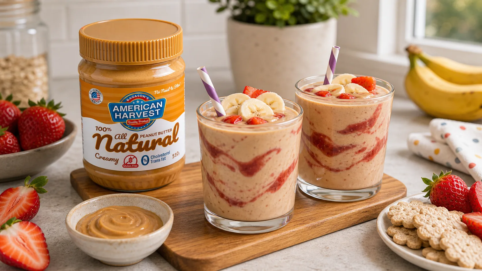 American Harvest peanut butter with PB and J smoothie for kids