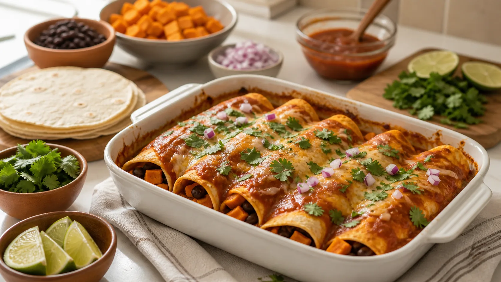 American Harvest canned beans scene for Black Bean and Sweet Potato Enchiladas