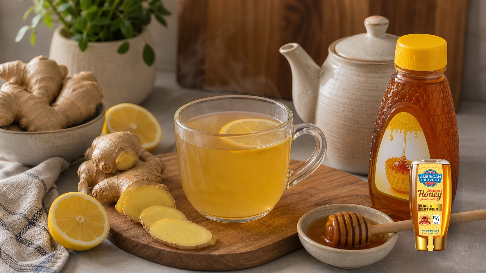 American Harvest honey scene for Honey Ginger Tea (Sore Throat Soother)
