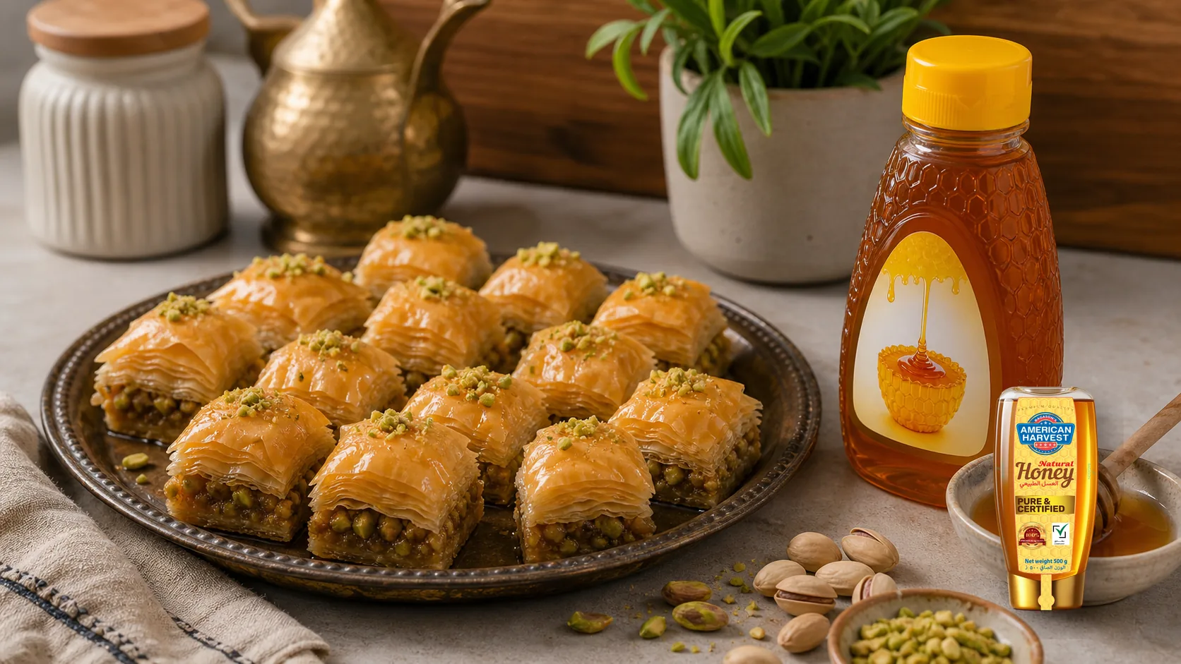 American Harvest honey scene for Baklava Bites with American Harvest Honey