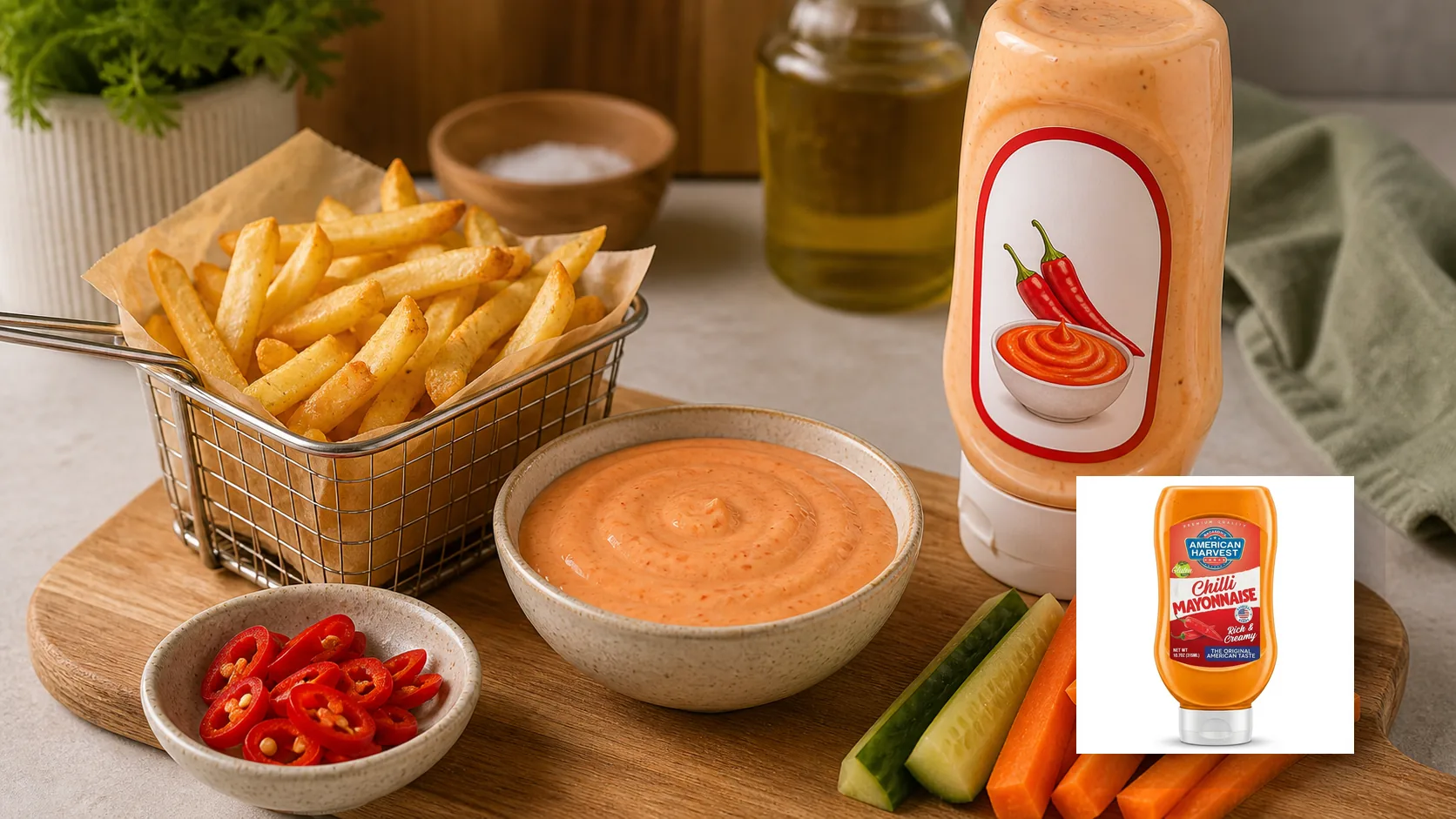 American Harvest mayonnaise scene for Spicy Sriracha Mayo Dipping Sauce
