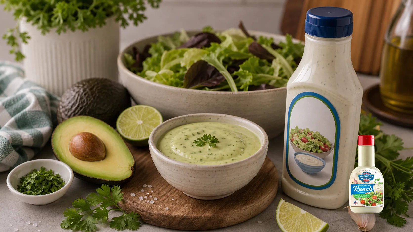 American Harvest sauces and dressings scene for Creamy Avocado Ranch Dressing
