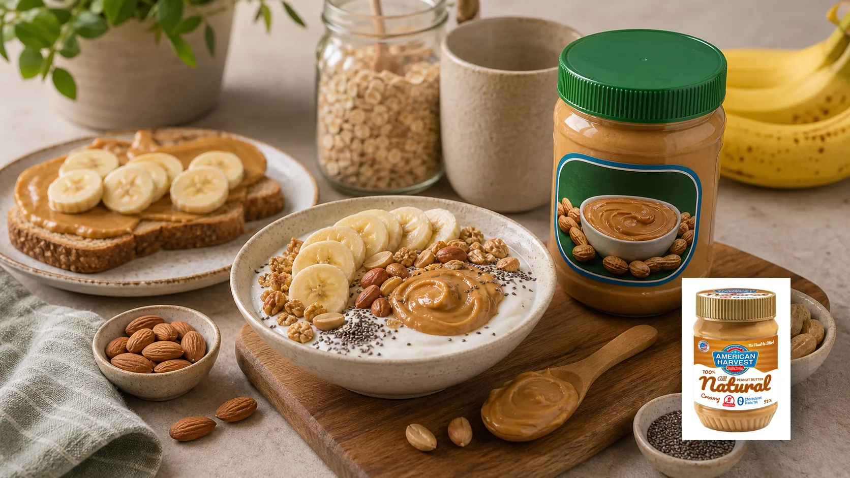 American Harvest peanut butter scene for High Protein Breakfast Ideas with Peanut Butter