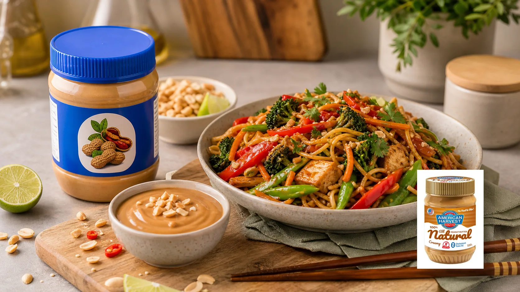 American Harvest peanut butter scene for 15-Minute Stir Fry with Peanut Sauce