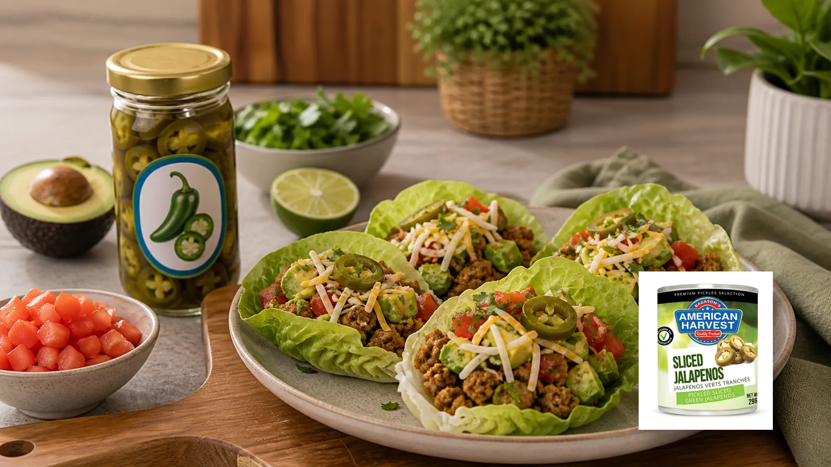 American Harvest pantry ingredients scene for Turkey Taco Lettuce Wraps