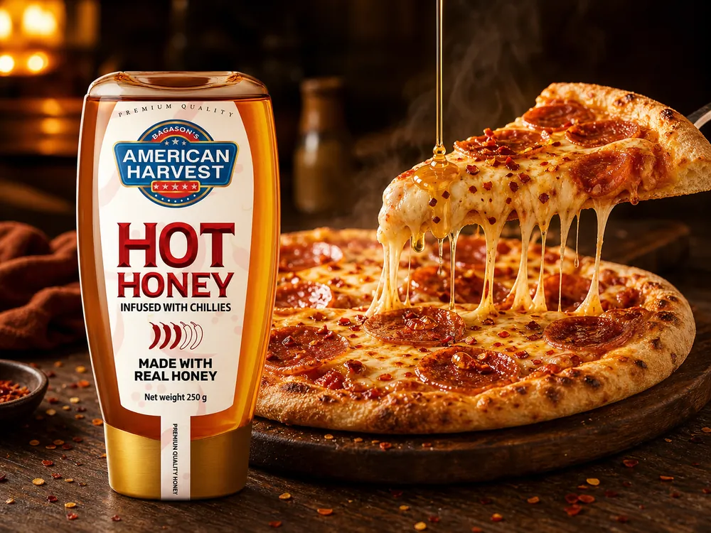 Drizzle on pizza with American Harvest hot honey