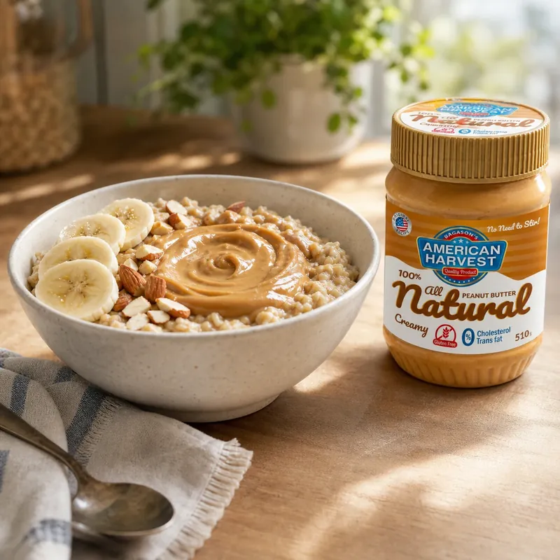 Bowl of oats with a peanut butter swirl