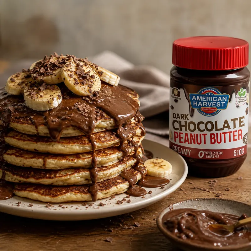 Pancakes drizzled with chocolate peanut butter