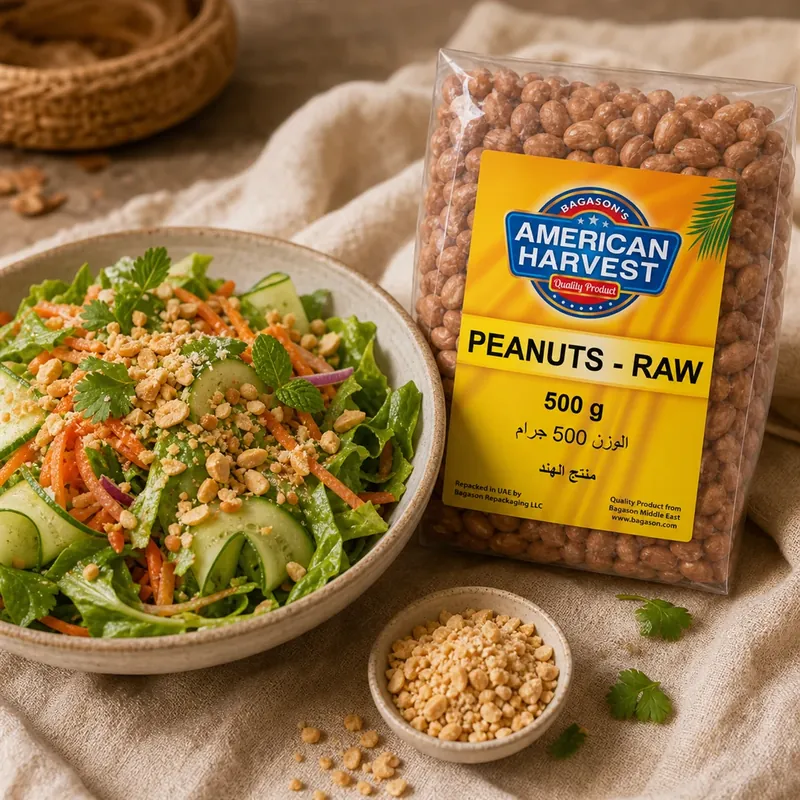 Salad topped with crushed peanuts