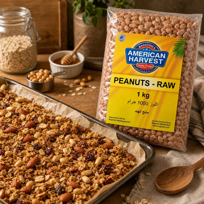 Homemade granola with nuts on a tray