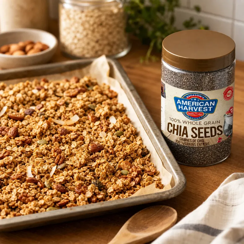 Homemade granola on a tray