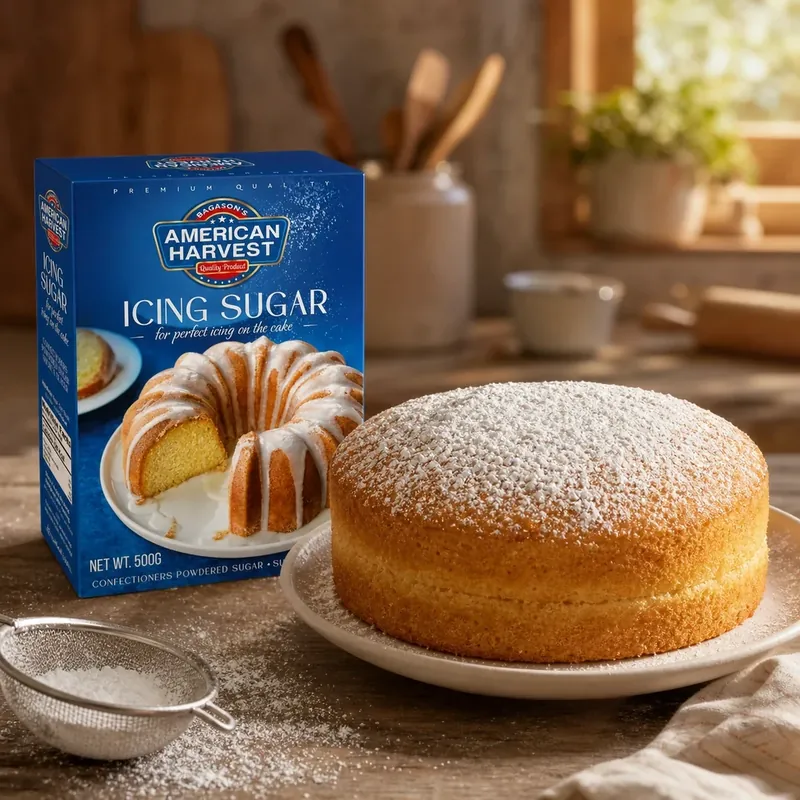 Sponge cake dusted with icing sugar