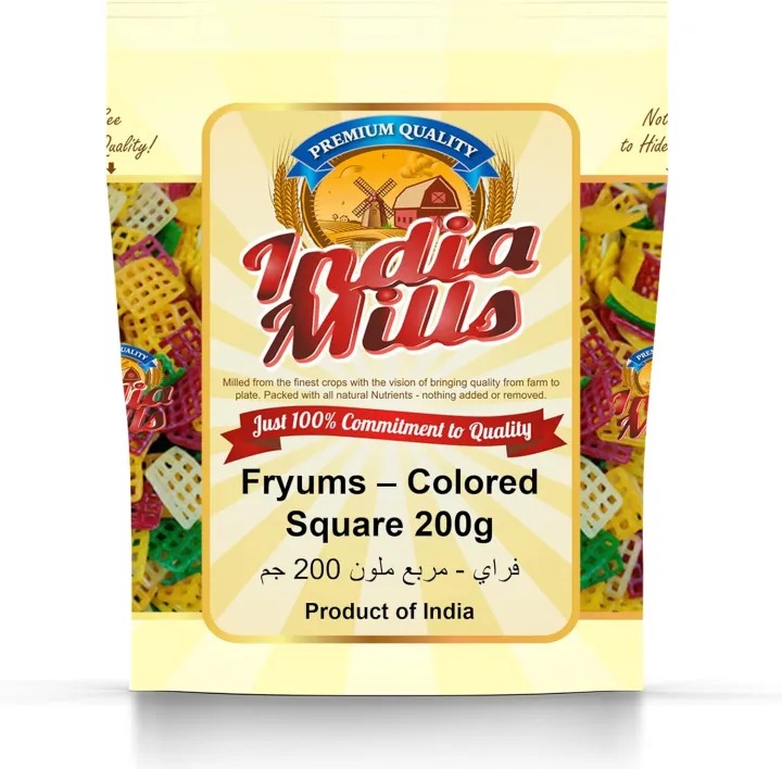 INDIA MILLS Fryums – Square  (12x200g)