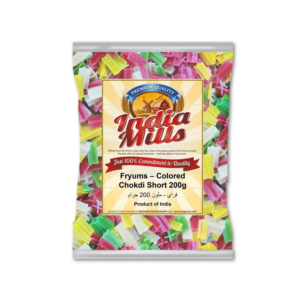 India Mills Fryums – Colored Chokdi Short 200g