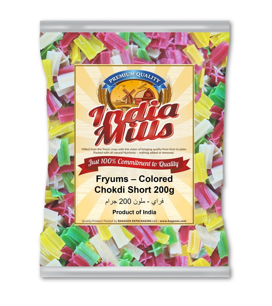 India Mills Fryums – Colored Chokdi Short 200g
