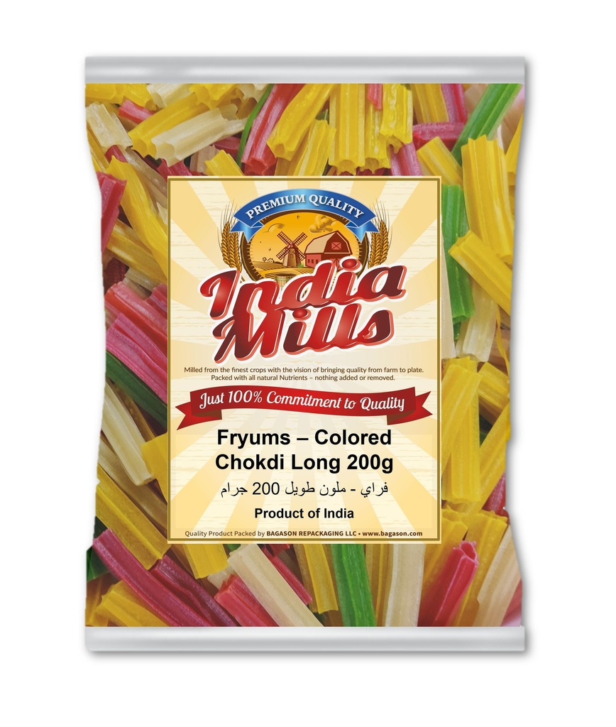 India Mills Fryums – Colored Chokdi long 200g