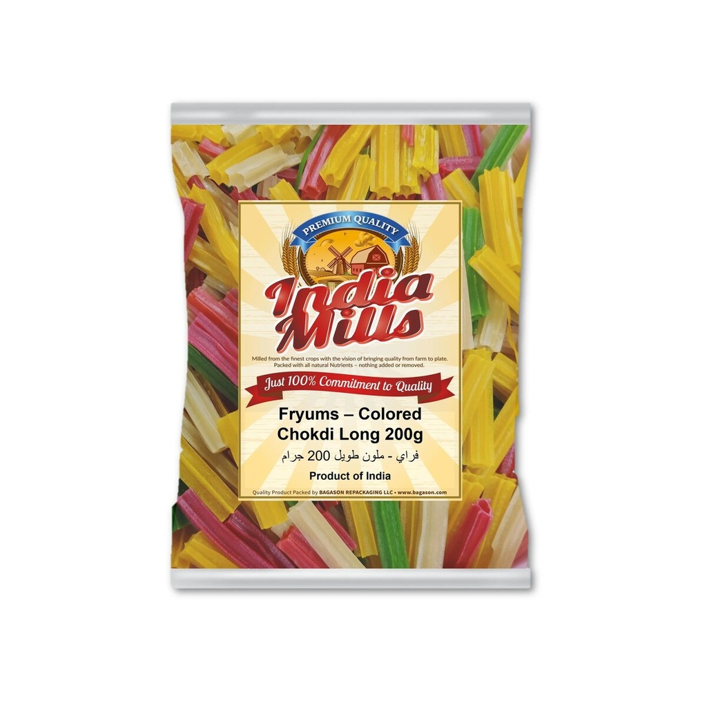 India Mills Fryums – Colored Chokdi long 200g