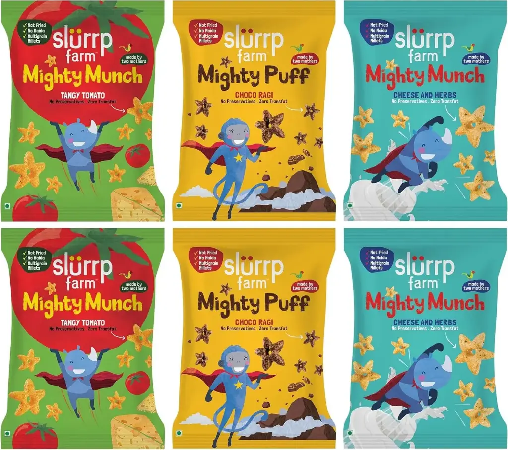 Slurrp Farms Ragi Snacks combo - Choco Ragi (2), Tangy Tomato (2), Cheese and Herbs (2) (15x120gms)